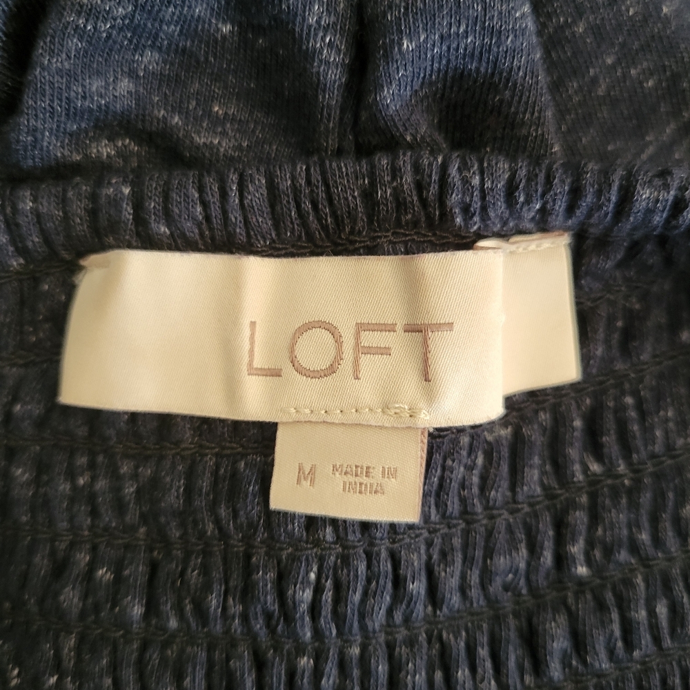 LOFT Blue Smocked Neckline Knit Shift Dress Size Medium - Picture 5 of 5